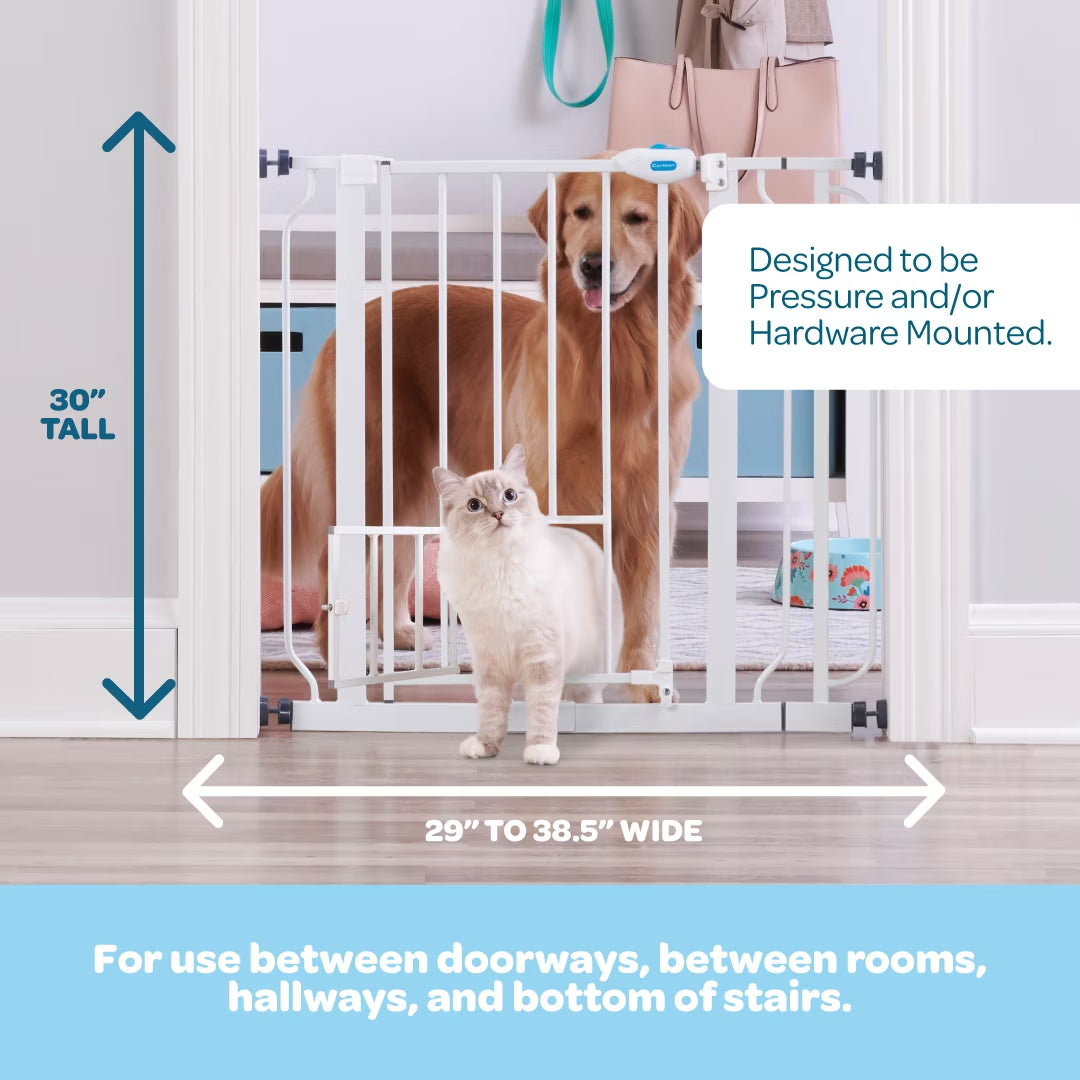 Carlson 30" Extra Tall Walk-Through Pet Gate, 29"-38.5" Wide, Small Door, White