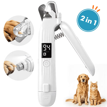 2 in 1 Dog Nail Clipper and Grinder with Lights, Quiet Pet Nail Trimmer for Large,Medium & Small Dogs Cats