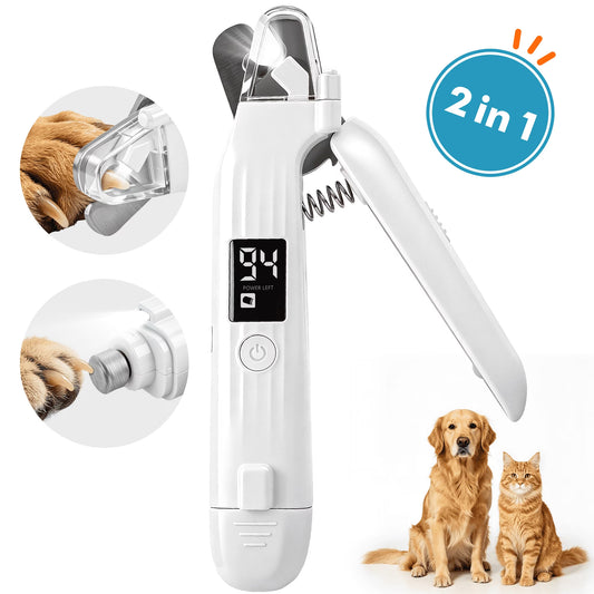 2 in 1 Dog Nail Clipper and Grinder with Lights, Quiet Pet Nail Trimmer for Large,Medium & Small Dogs Cats