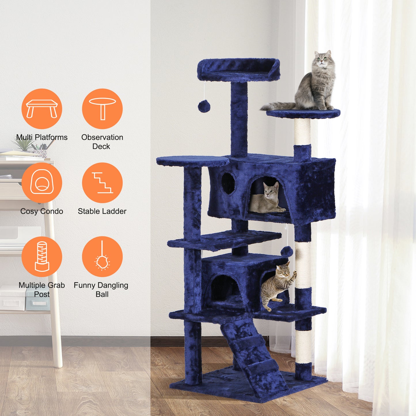 55" Multi-Level Cat Tree Tower Activity Center Playing House Condo 6 Colors