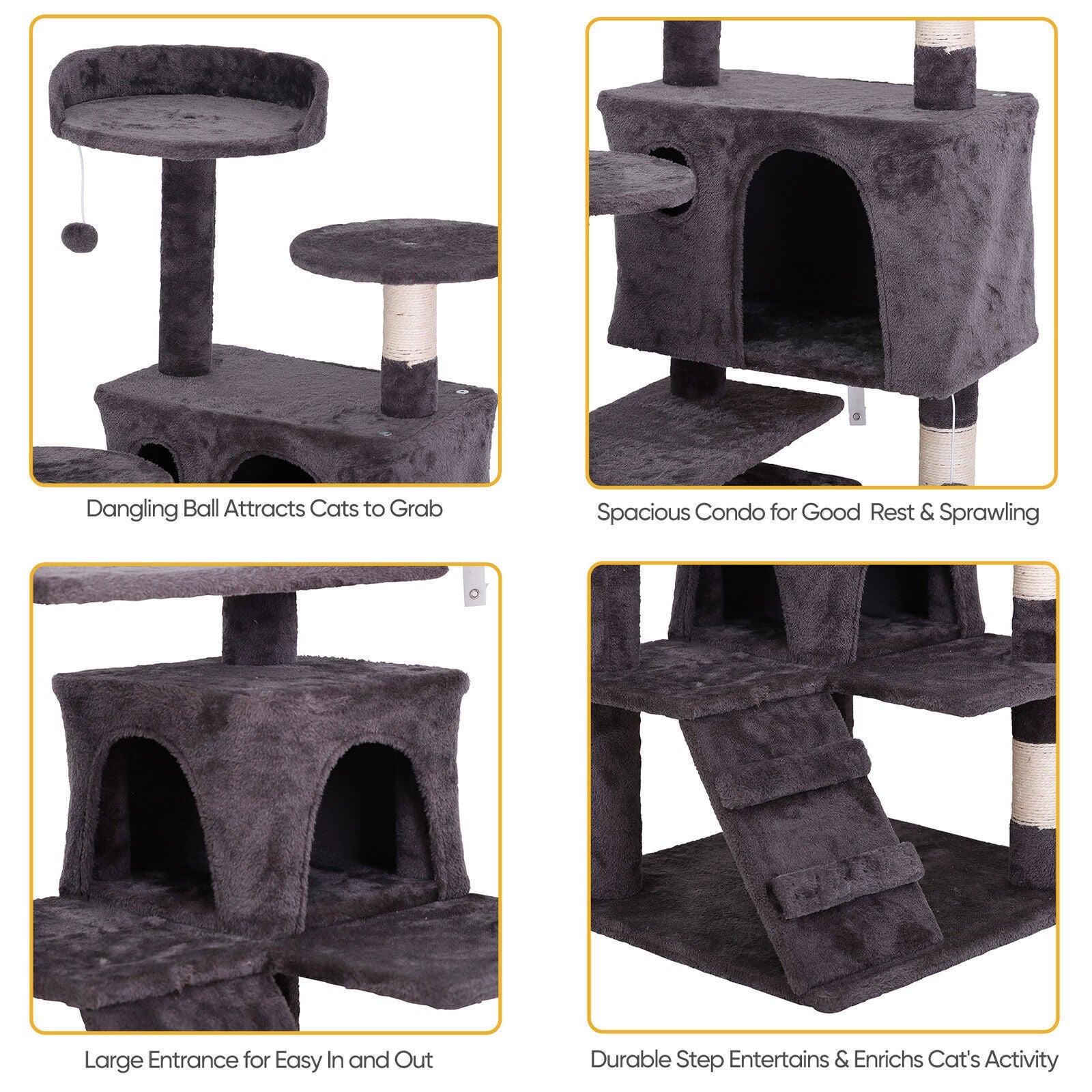 55" Multi-Level Cat Tree Tower Activity Center Playing House Condo 6 Colors