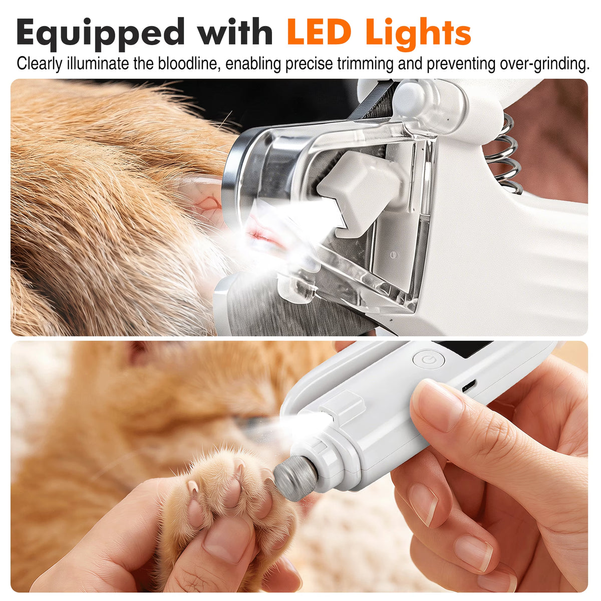 2 in 1 Dog Nail Clipper and Grinder with Lights, Quiet Pet Nail Trimmer for Large,Medium & Small Dogs Cats
