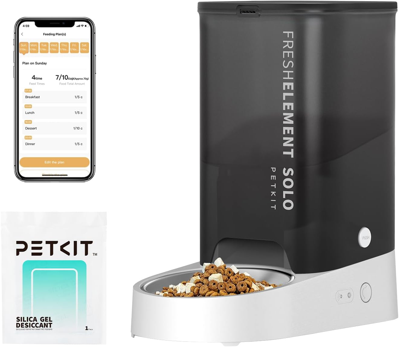 PETKIT Automatic Cat Feeder, 2.4G Wifi Automatic Dog Feeder, App Control Pet Food Dispenser with Triple Fresh-Lock System, Schedule Feeding, Food Shortage Alert, Dual Power-Charge&Battery,3L Capacity