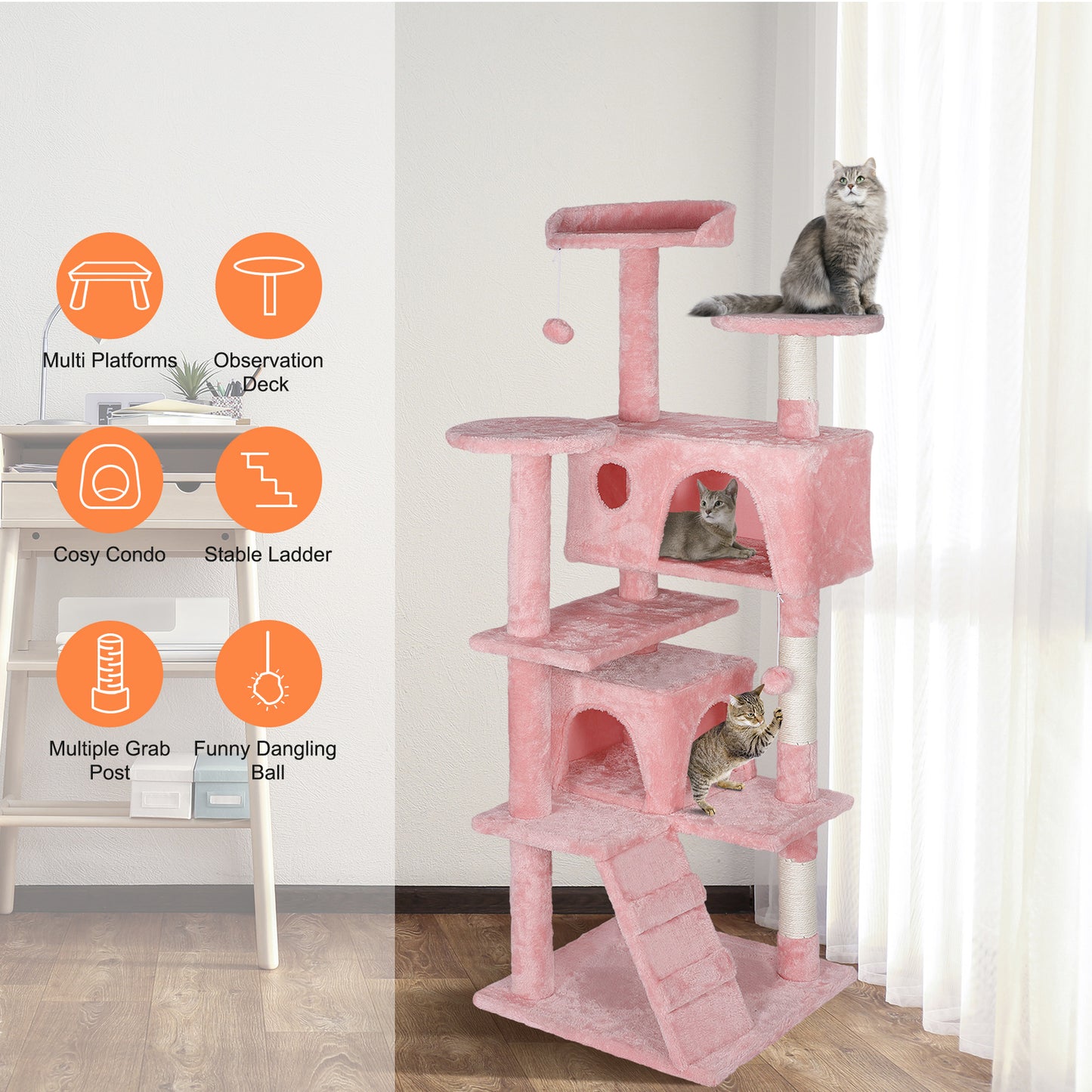 55" Multi-Level Cat Tree Tower Activity Center Playing House Condo 6 Colors