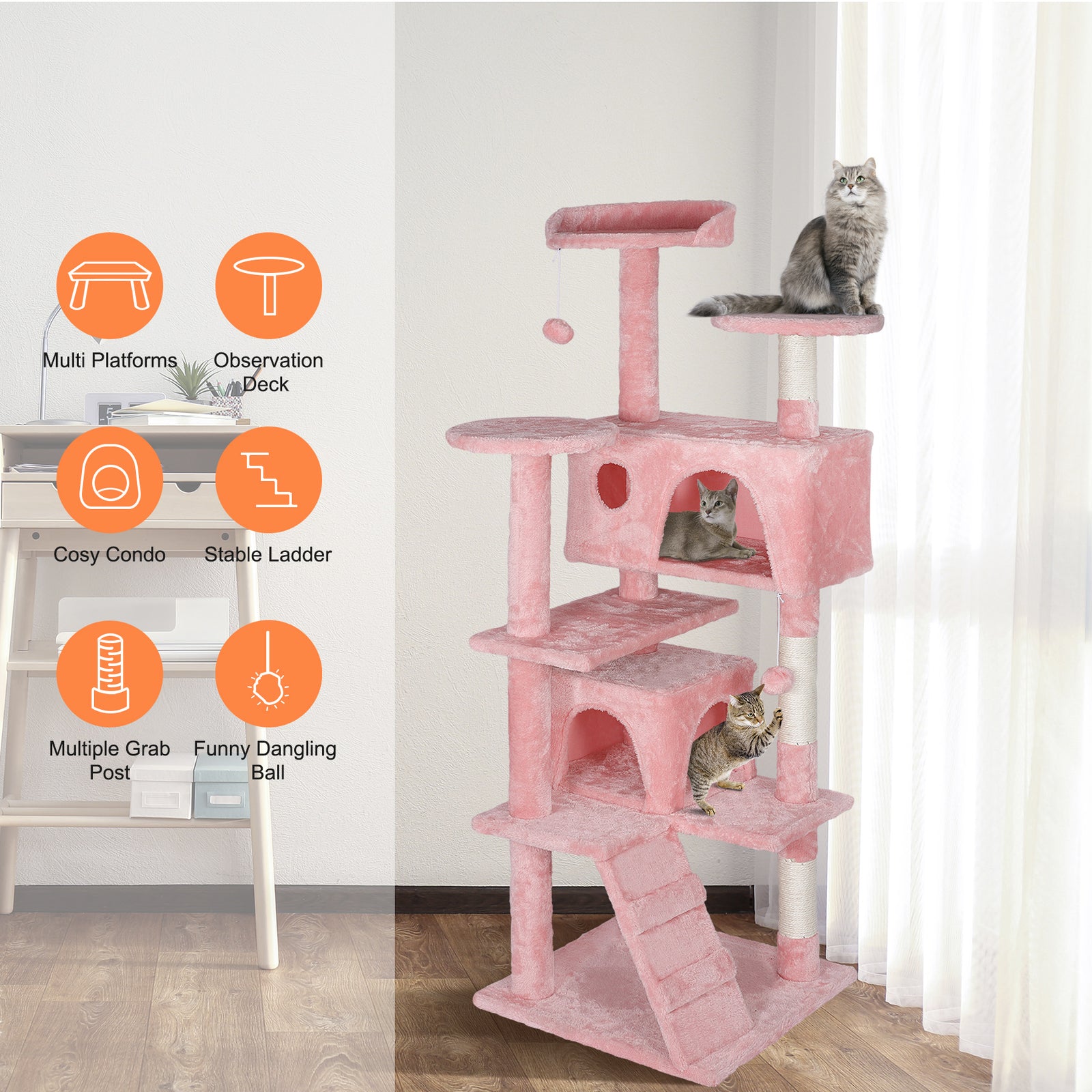 55" Multi-Level Cat Tree Tower Activity Center Playing House Condo 6 Colors