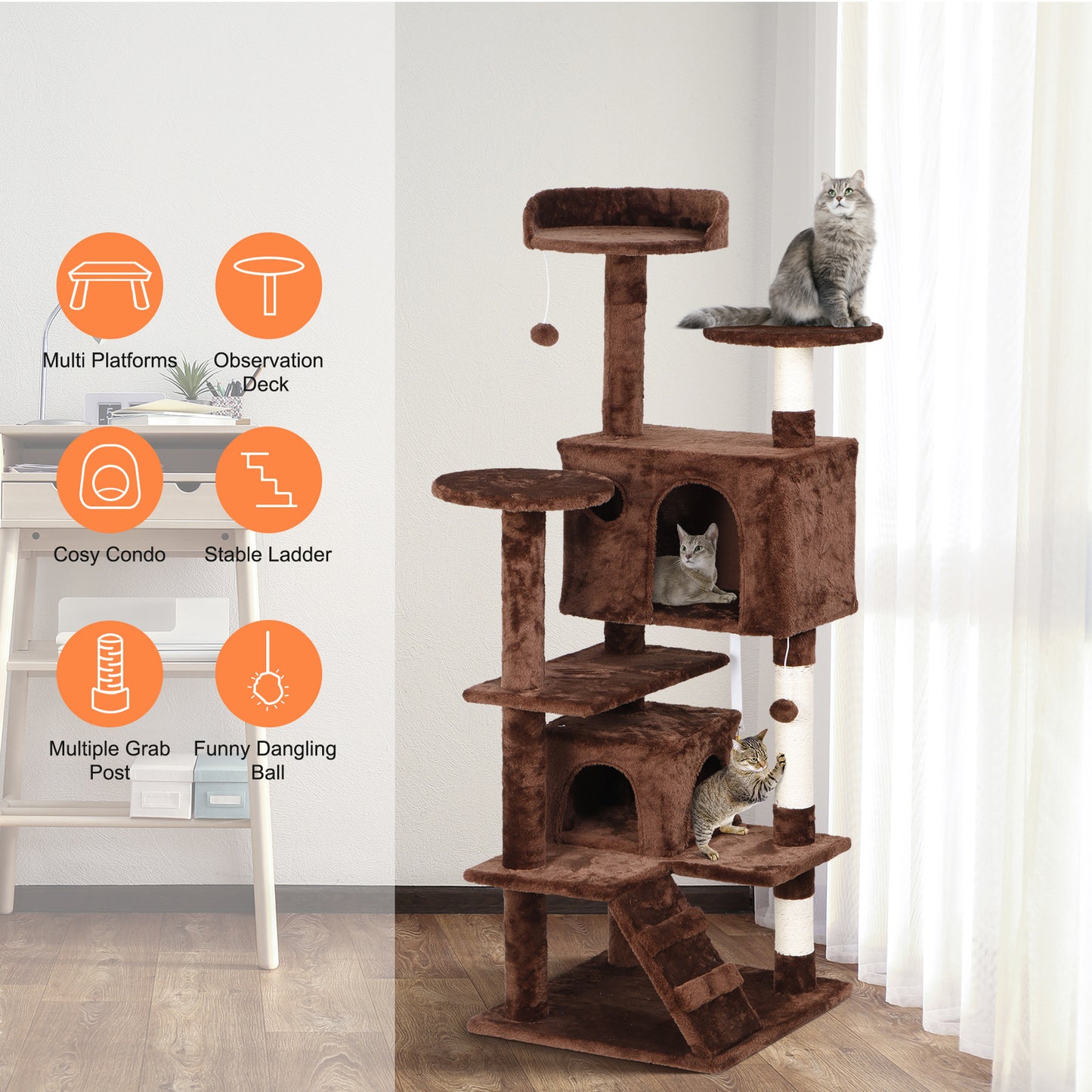 55" Multi-Level Cat Tree Tower Activity Center Playing House Condo 6 Colors