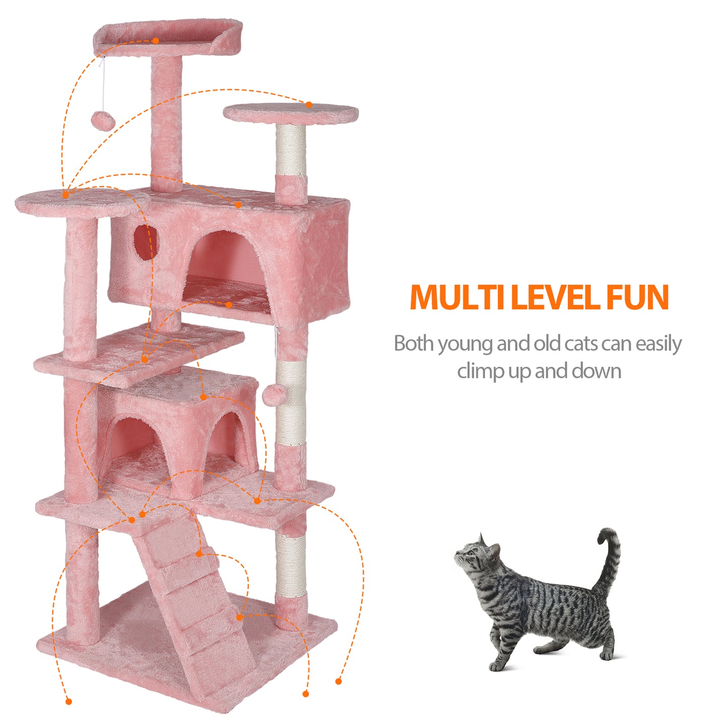 55" Multi-Level Cat Tree Tower Activity Center Playing House Condo 6 Colors