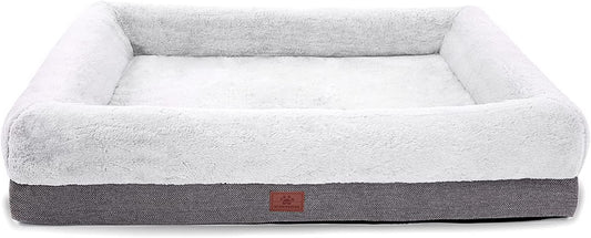 Orthopedic Dog Bed for Extra Large Dogs, Bolster Sides Dogs Sofa Bed with Removable Washable Cover & Non-Skid Bottom, Soft Pet Bed with Egg Foam Dog Couch for Sleeping, 46 X 30 Inch, Gray